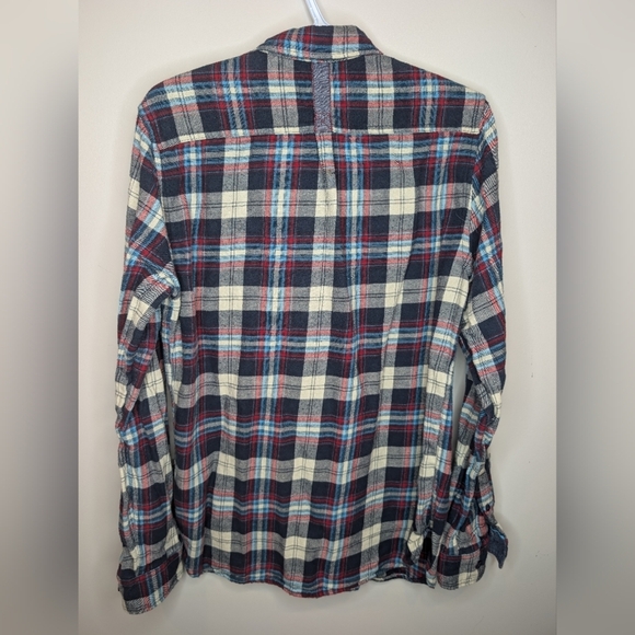 Denim & Flower Flannel Collection Plaid Button Down Blue Red White Mens Slim M - Picture 2 of 8